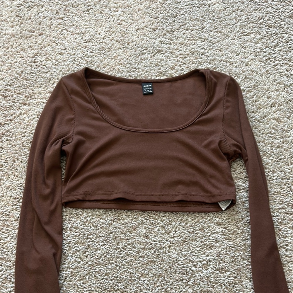 SHEIN Brown Long Sleeve Crop Top